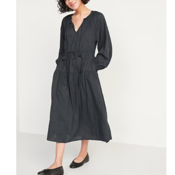 Old Navy Waist-Defined Embroidered Long-Sleeve Midi Dress Size Small - Picture 1 of 11